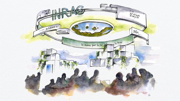 Dessin &agrave; l'aquarelle du stand INRAE au Salon de l'Agriculture 2026
